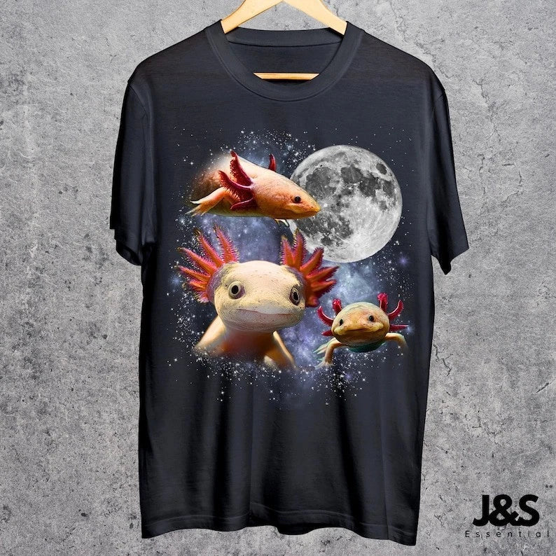 Three Axolotl Retro Graphic T-shirts, Vintage Axolotl Moon Tshirt, Axolotl Shirt