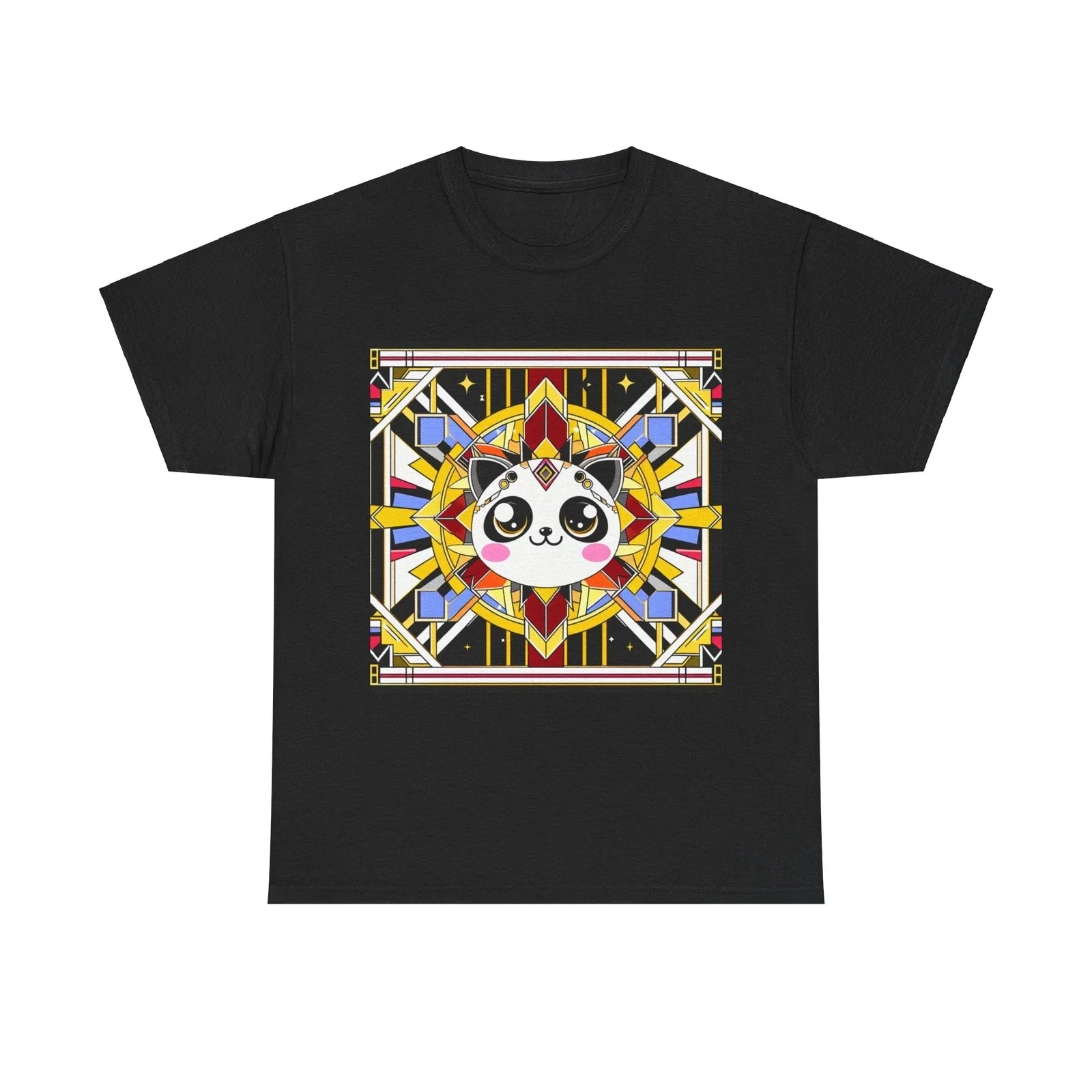 Unisex Adult T Shirt Art Deco Kawaii Cat Geometric Pattern Graphic Tee Cute Fun