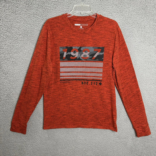 Aeropostale T Shirt Mens Medium Orange Chambray Long Sleeve Polyester Blend