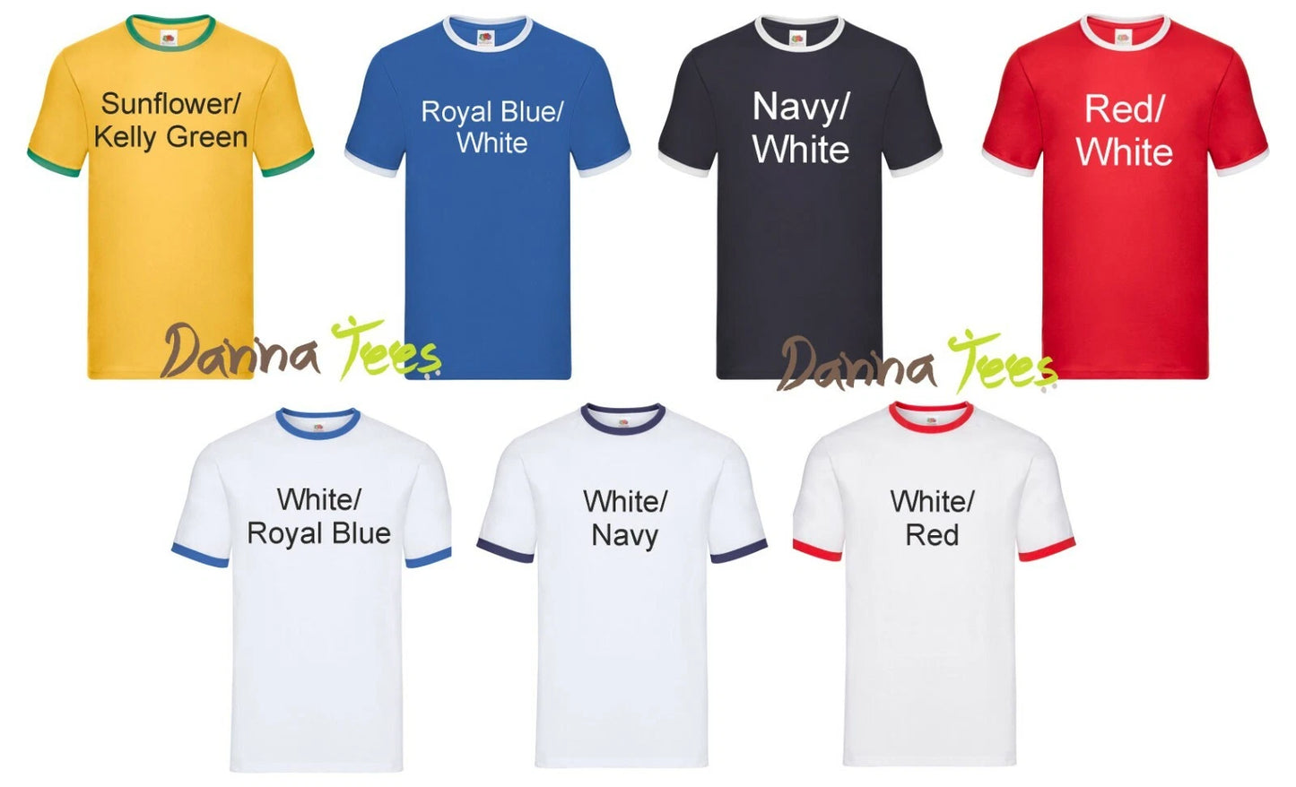 Unisex Personalised Short Sleeve Cotton Contrast Collar Hoops Ringer Tee T-Shirt