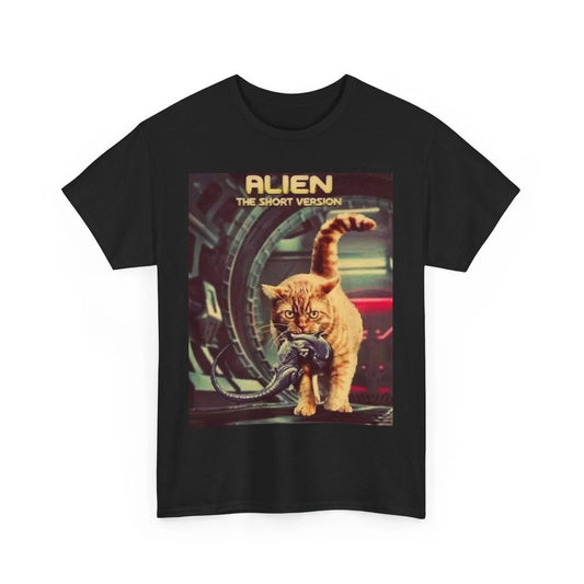 Alien Cat Heavy Cotton Tee, Sci-Fi Movie Lover Gift, Funny Alien Cat Shirt