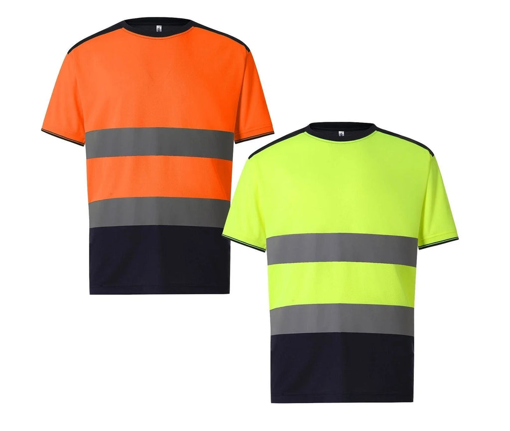 Hi-Vis T-Shirt ORANGE or YELLOW Two Tone Yoko Polyester Short Sleeve Tee S - 4XL