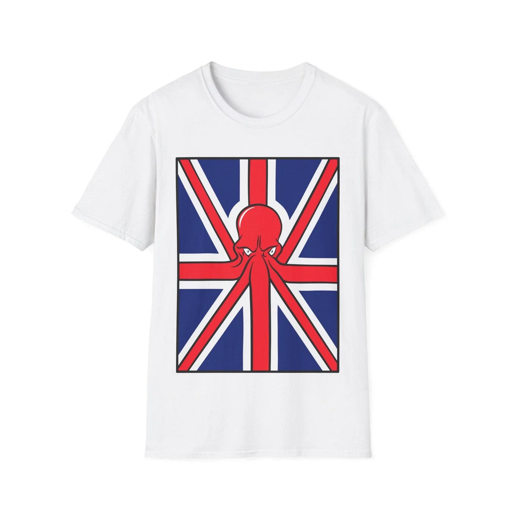 UK Flag Kraken Graphic T-Shirt, Funny Union Jack Top, Softstyle Regular Fit Tee