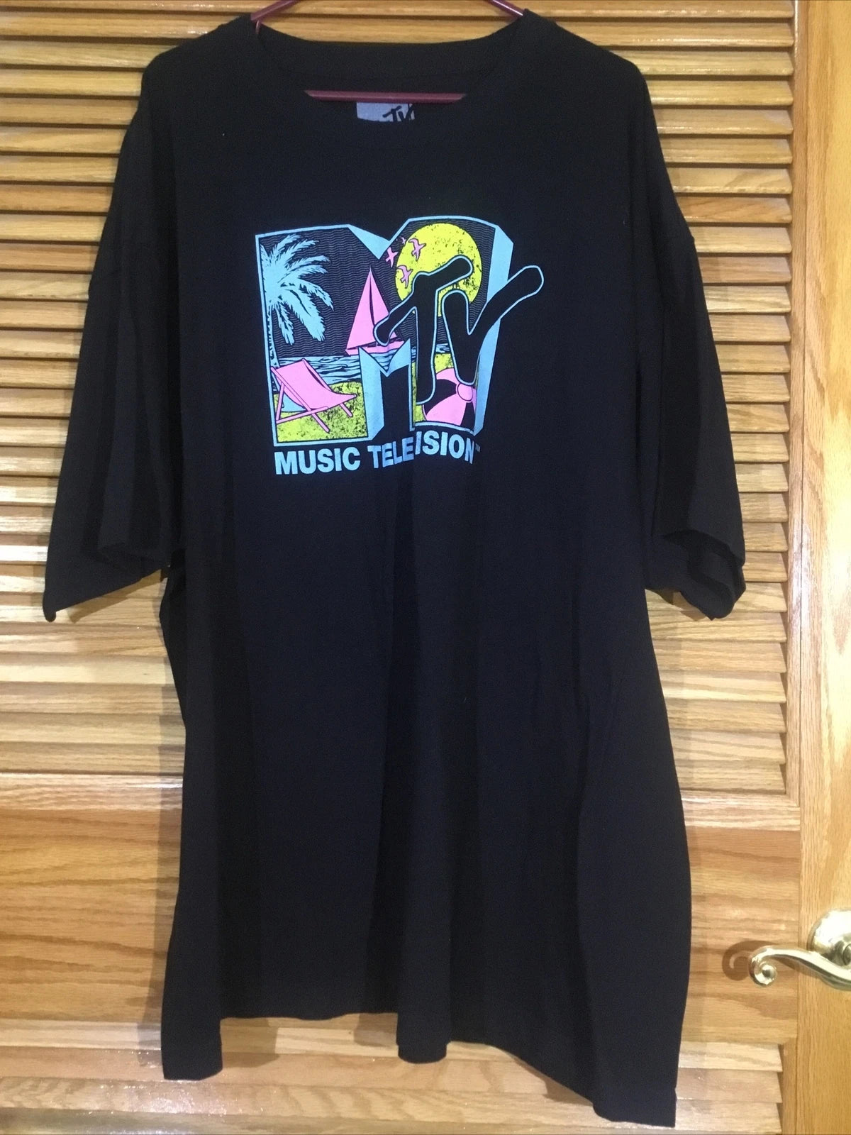 MTV Men's Size 4XL Short Sleeve Black Athletic Graphic T-Shirt CM-82