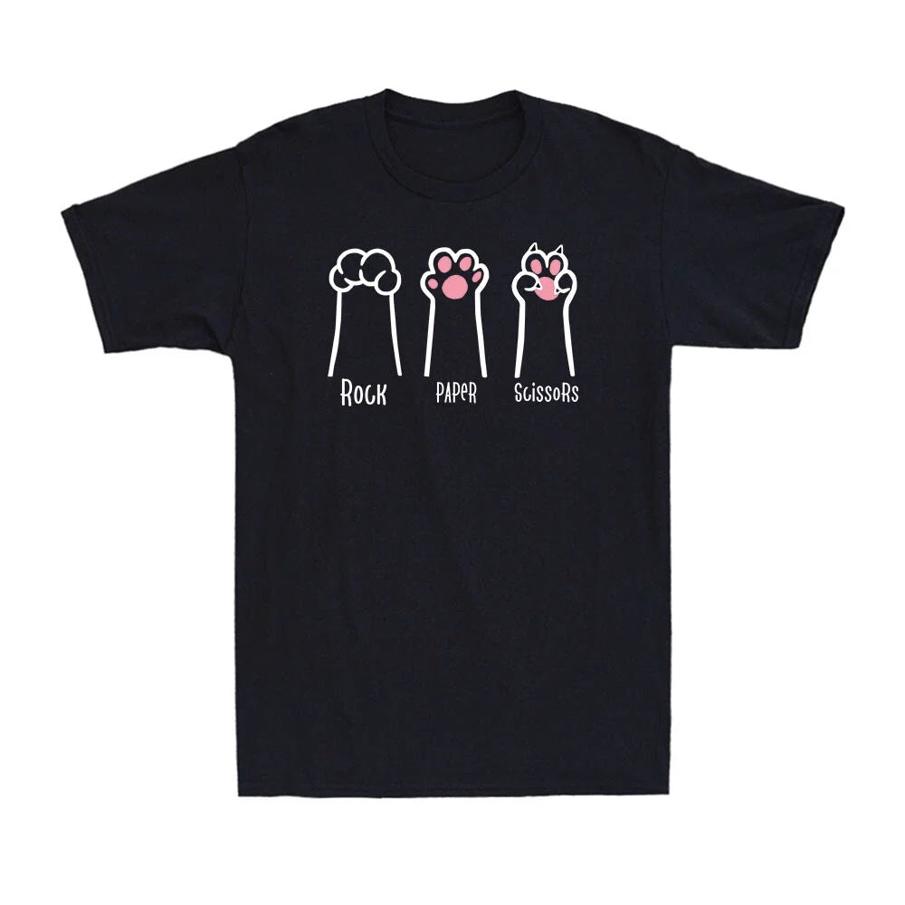Cat Paws Rock Paper Scissors Vintage Novelty Funny Gift Men's Cotton T-Shirt