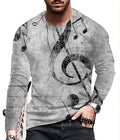 T Shirt Men Musical Note Music G Treble Clef Wicking Long Sleeve Gray Silky Soft