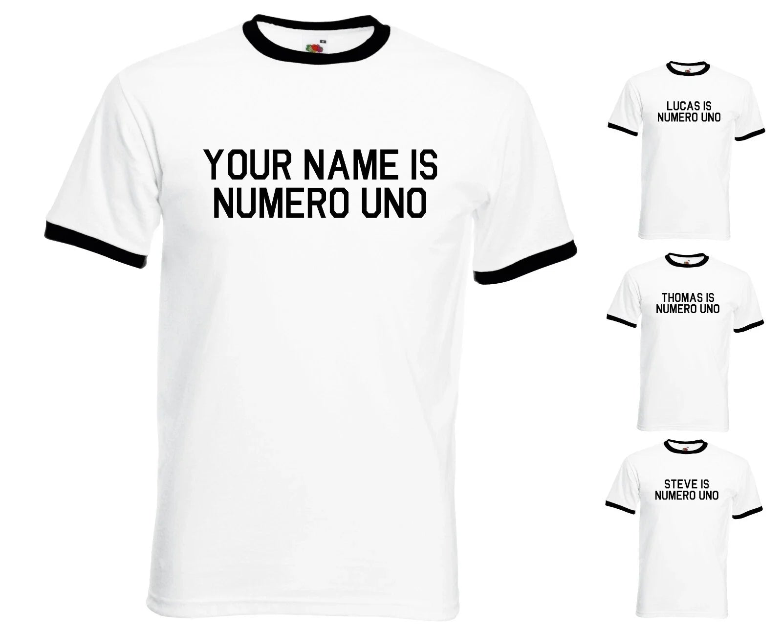 Custom Personalised Your Name Is Numero Uno Mens/Adults Ringer Tshirt Novelty