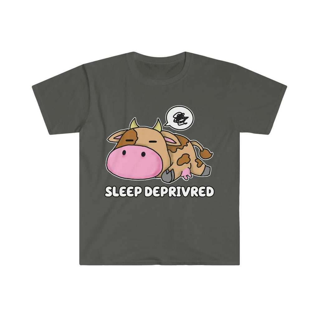 Sleep Deprived Cute Cow Shirt Short Sleeve Print Kawaii Moody Angry Heifer Angus