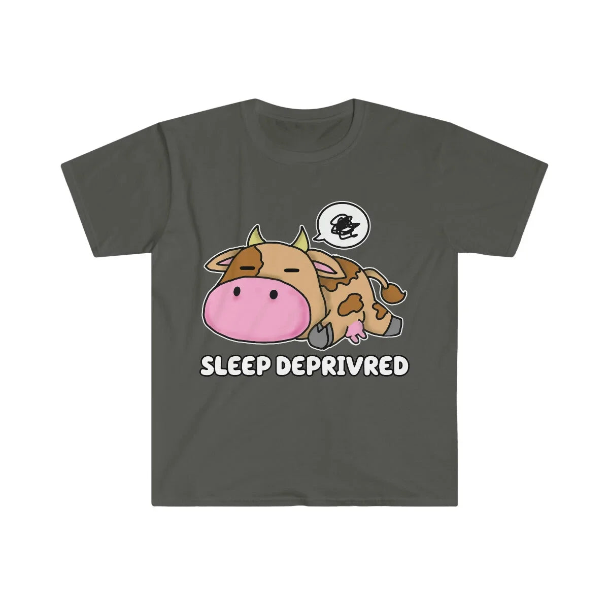 Sleep Deprived Cute Cow Shirt Short Sleeve Print Kawaii Moody Angry Heifer Angus