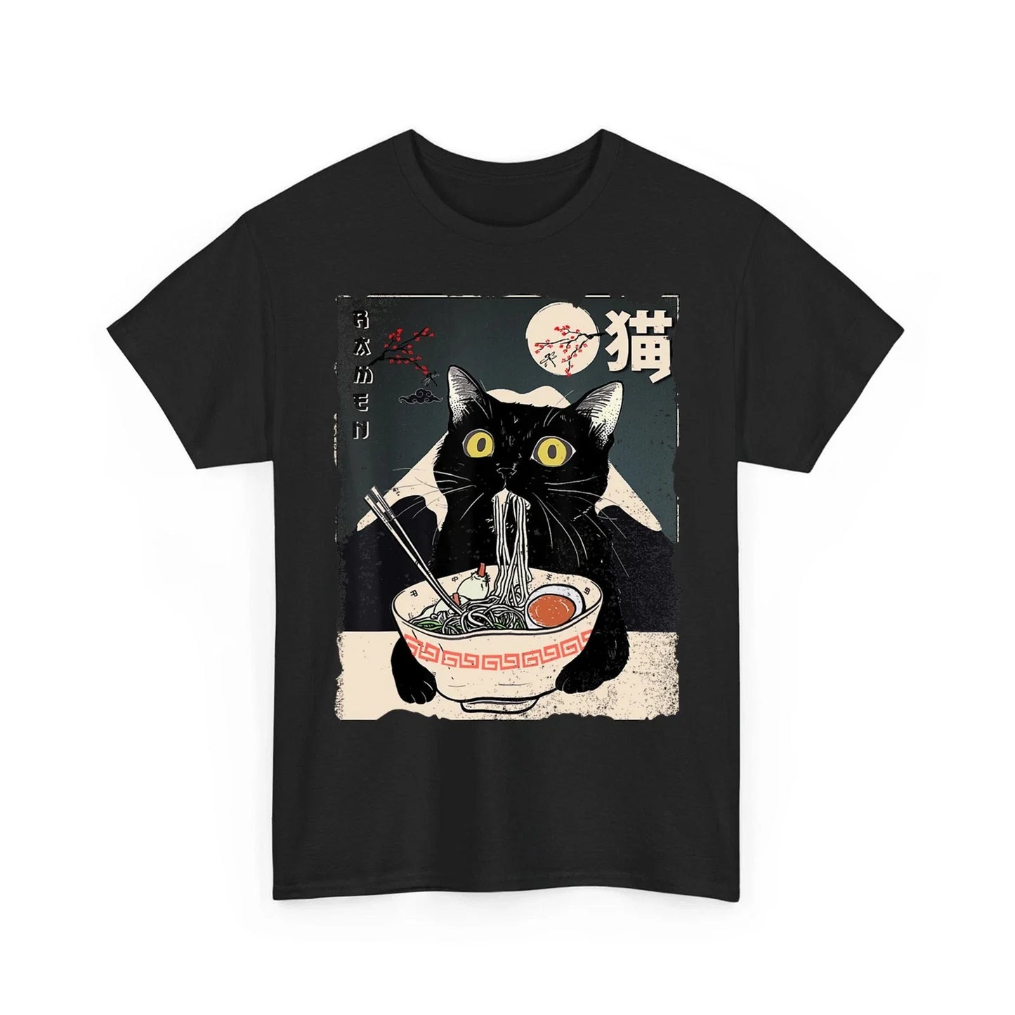 Cat Ramen Japanese Funny Graphic Tees Kawaii Cat Anime Gifts Unisex T-Shirt