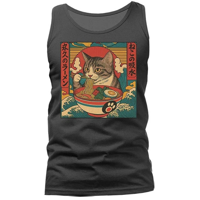 Cat Eating Ramen Noodles Kawaii Anime Manga Japanese Food Humorous Tank Top