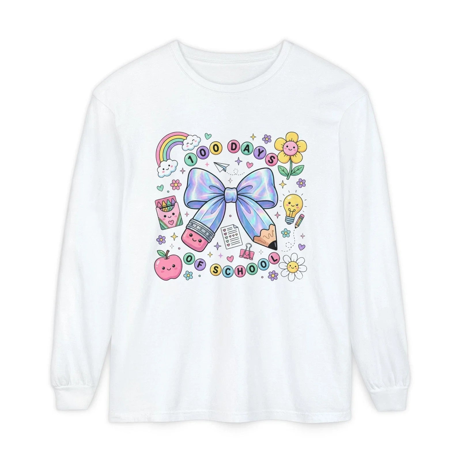 Back to School bow illustration Long Sleeve T-Shirt | kawaii school icons