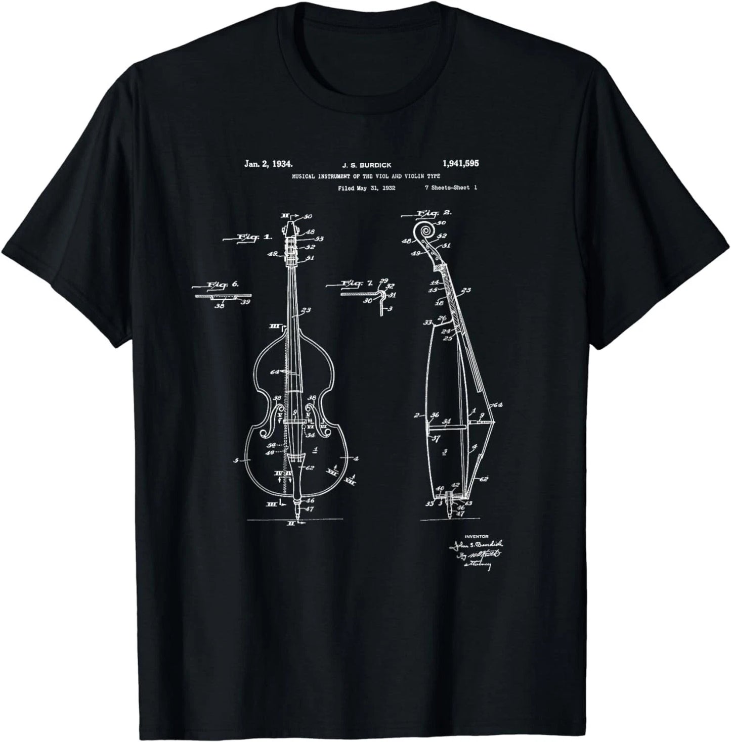 Vintage Patent Print 1934 Double Bass Player Gift Unisex T-Shirt