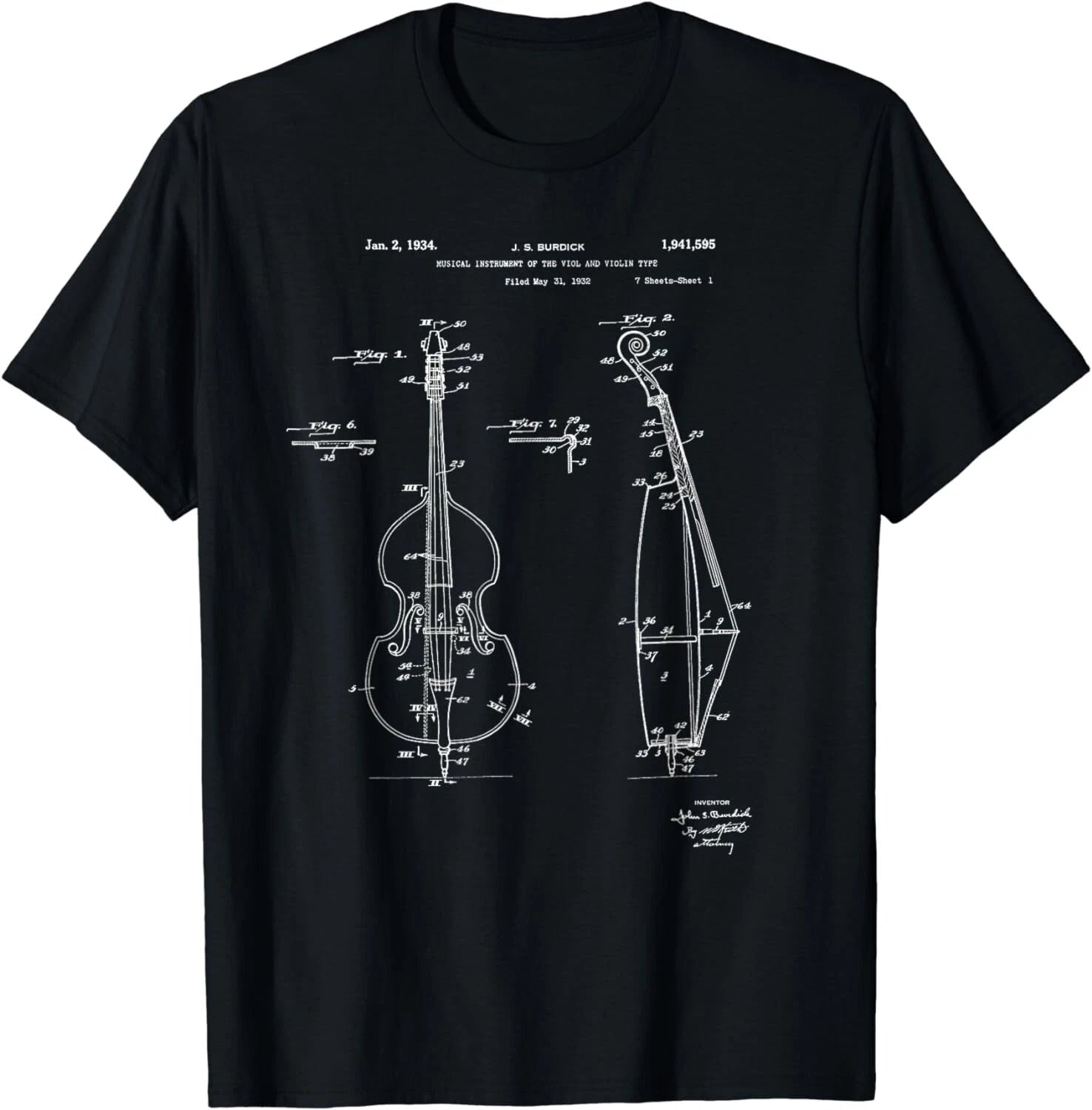 Vintage Patent Print 1934 Double Bass Player Gift Unisex T-Shirt