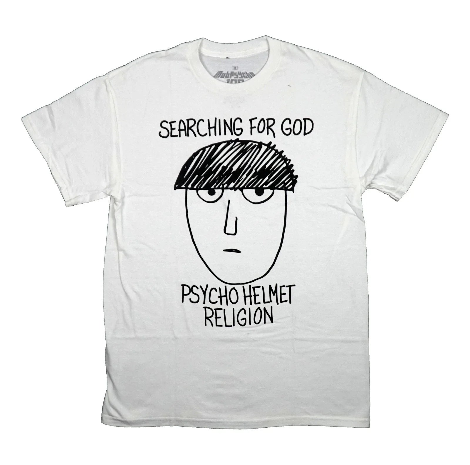 Mob Psycho New Adult T-Shirt - Searching For God Psycho Helmet Religion