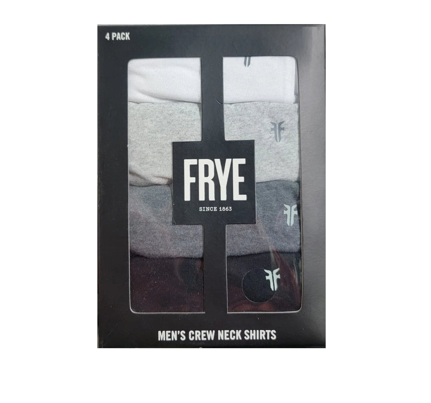Frye Men's Crew Neck Shirts 4 Pack White -Black -Gray-Dark Grey-Medium NEW