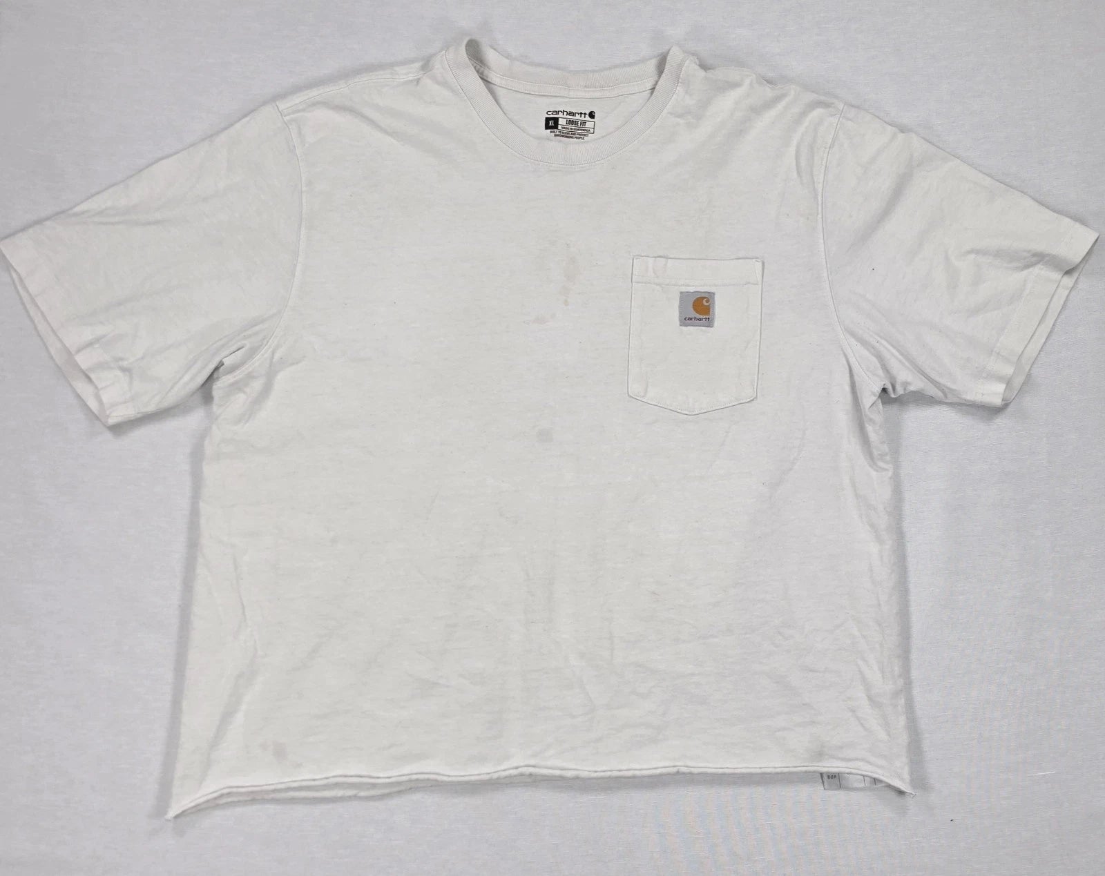 Carhartt K87 Pocket T Shirt XL White Custom Cropped Boxy Workwear Heavyweight