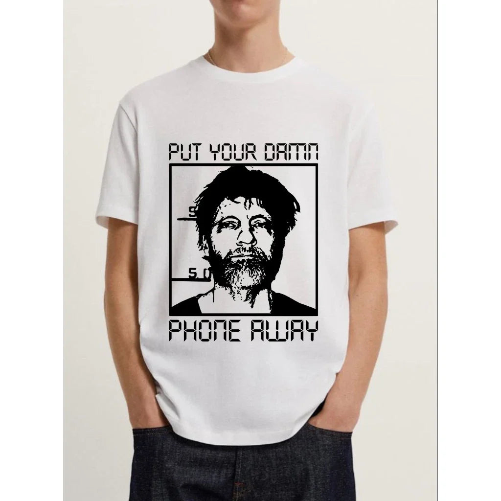 “Phone Your Away” Ted Kaczynski Novelty Men’s T-Shirt Short Sleeve Graphic Tee