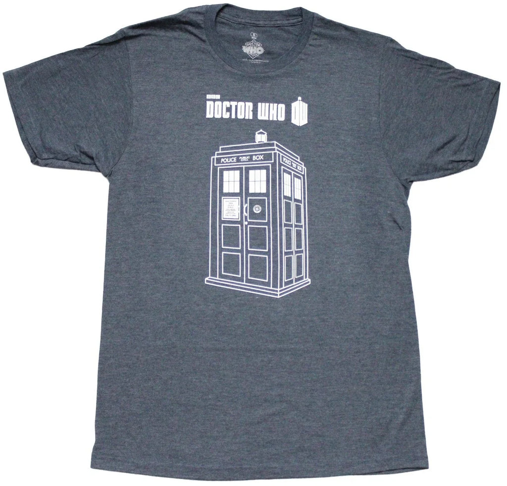 Doctor Who New Adult T-Shirt - Line Drawn Tardis Under Name