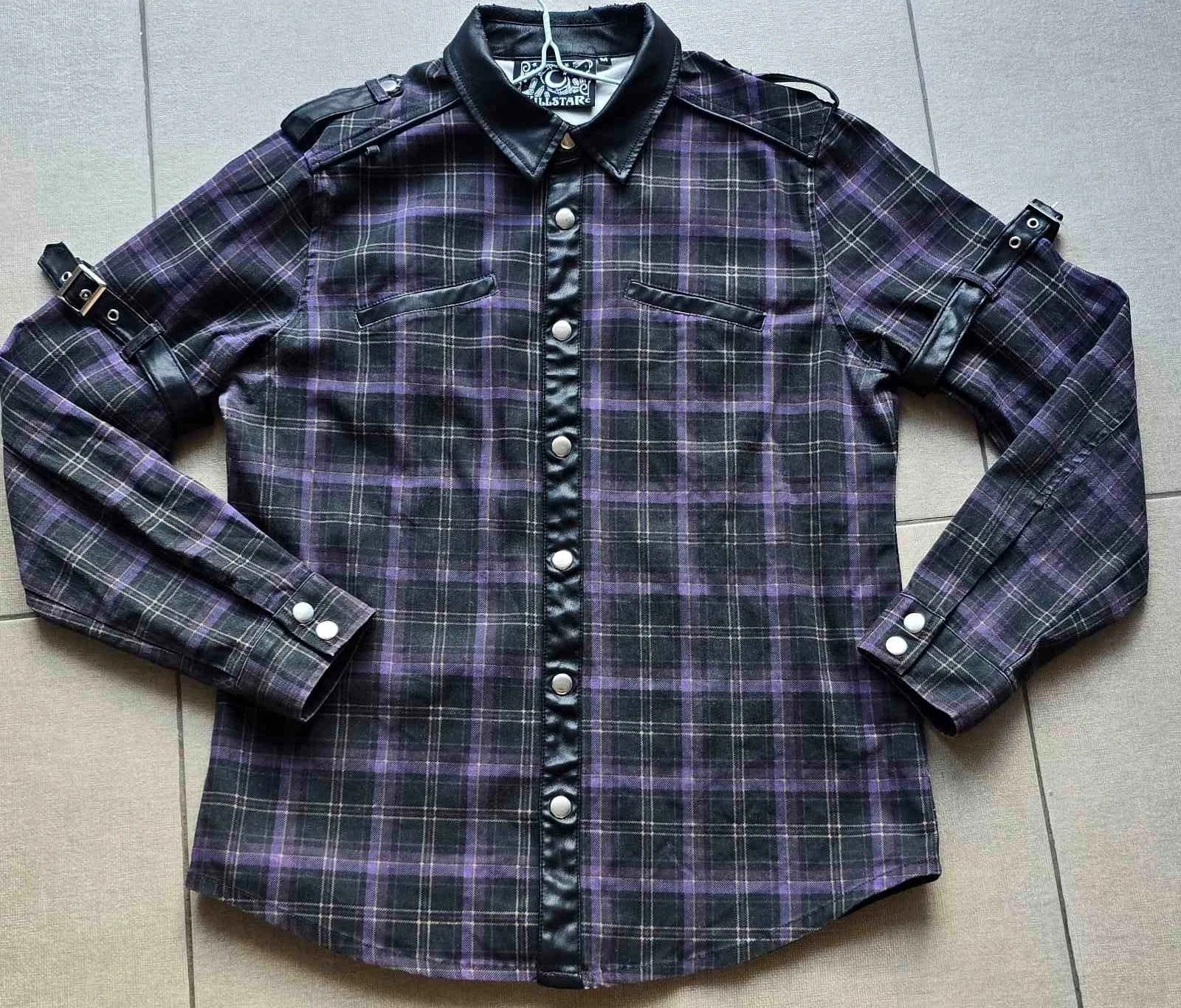 KILLSTAR Сult Luxury Men Shirt TARTAN Black/purple Long sleeve Size M Button-Up