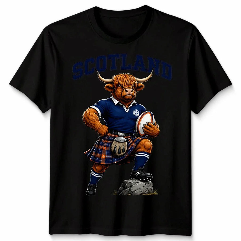 Scottish Unisex T Shirt Highland Cow Scotland Fans Rugby Graphic Tee