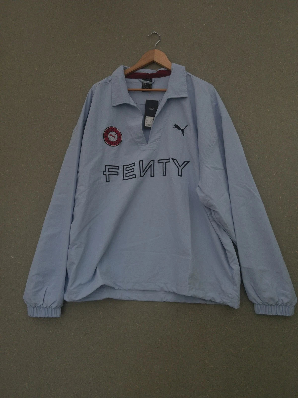 Puma Fenty Top Mens L Light Blue Nylon Drill Pullover Oversized Shirt