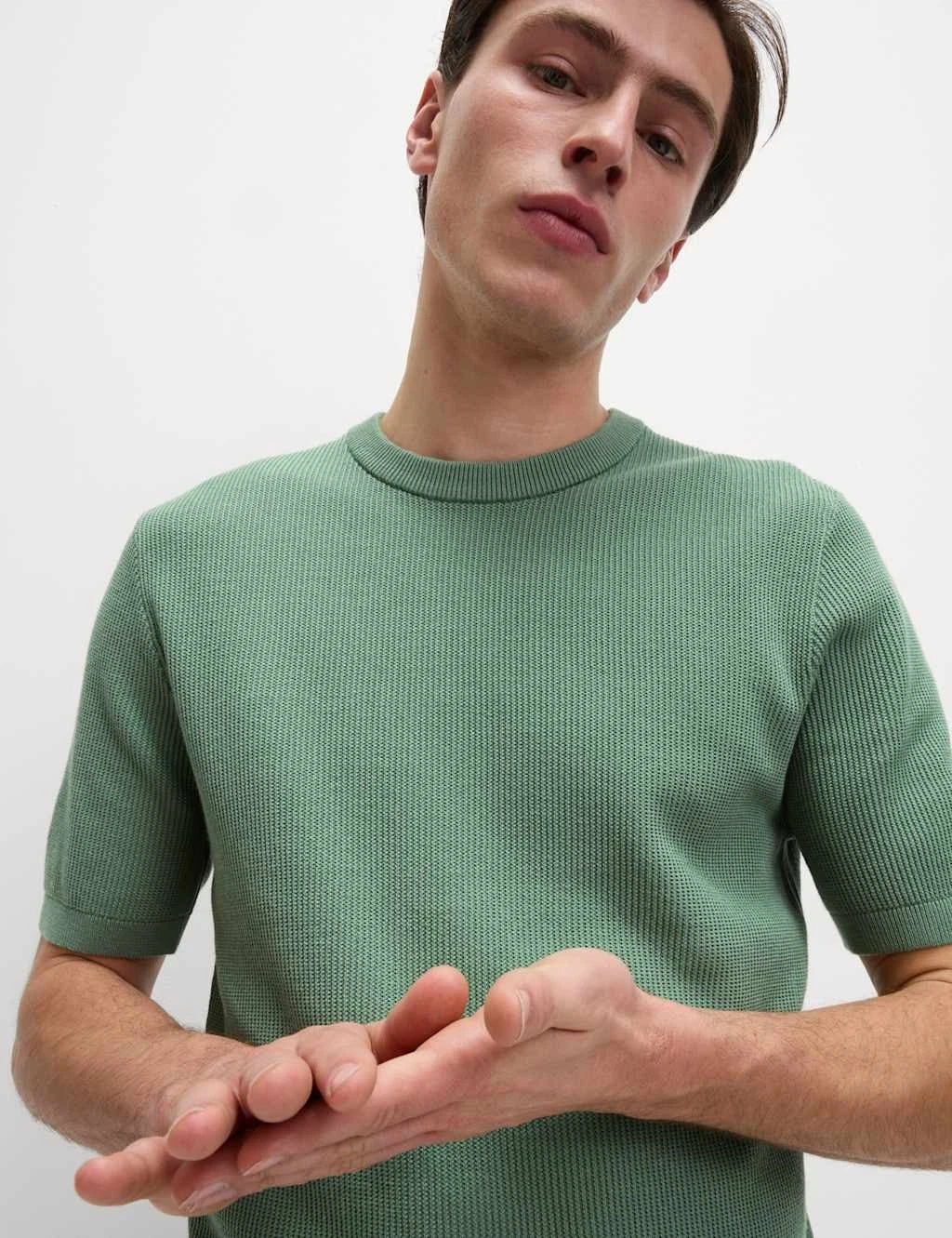 Marks & Spencer Mens Cotton Short sleeved Crew T-shirt in Bayleaf - M&S