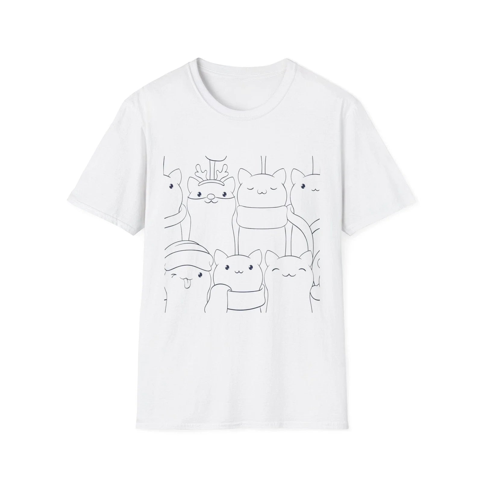 Kawaii Cat Line Art T-Shirt | Cute Minimalist Cat Faces