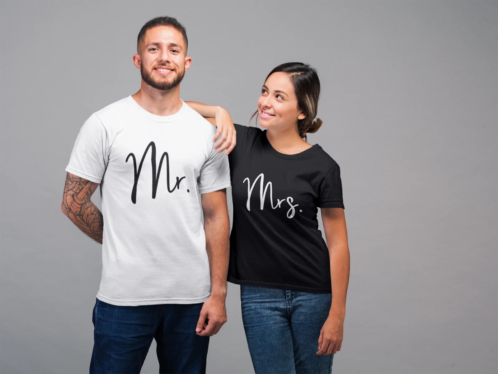 Mr and Mrs Couples TShirt Husband Wife Married Newlywed Wedding His Hers Hubby