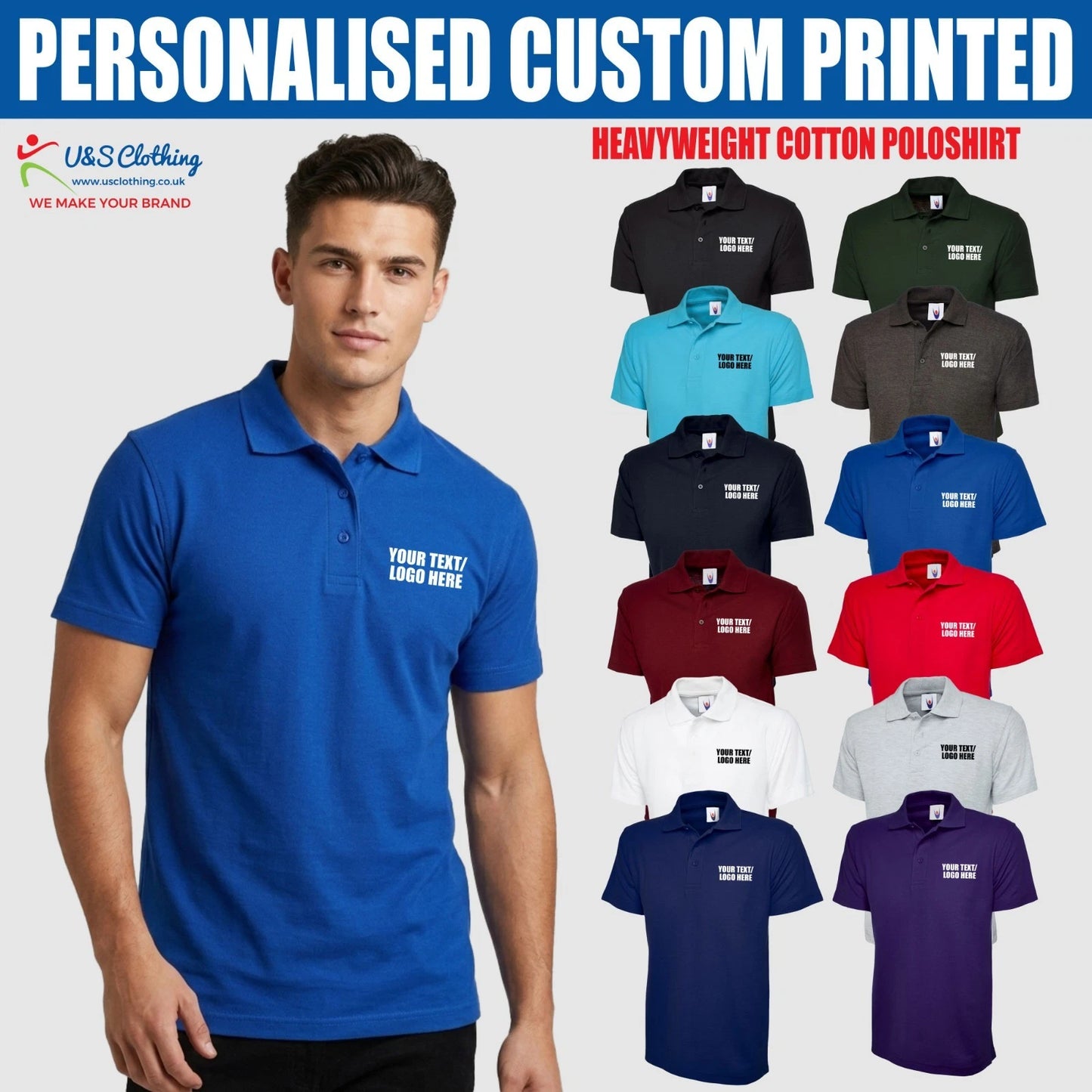 Personalised Custom Printed Uneek Active Polo Shirt Your Text Workwear Men's Top