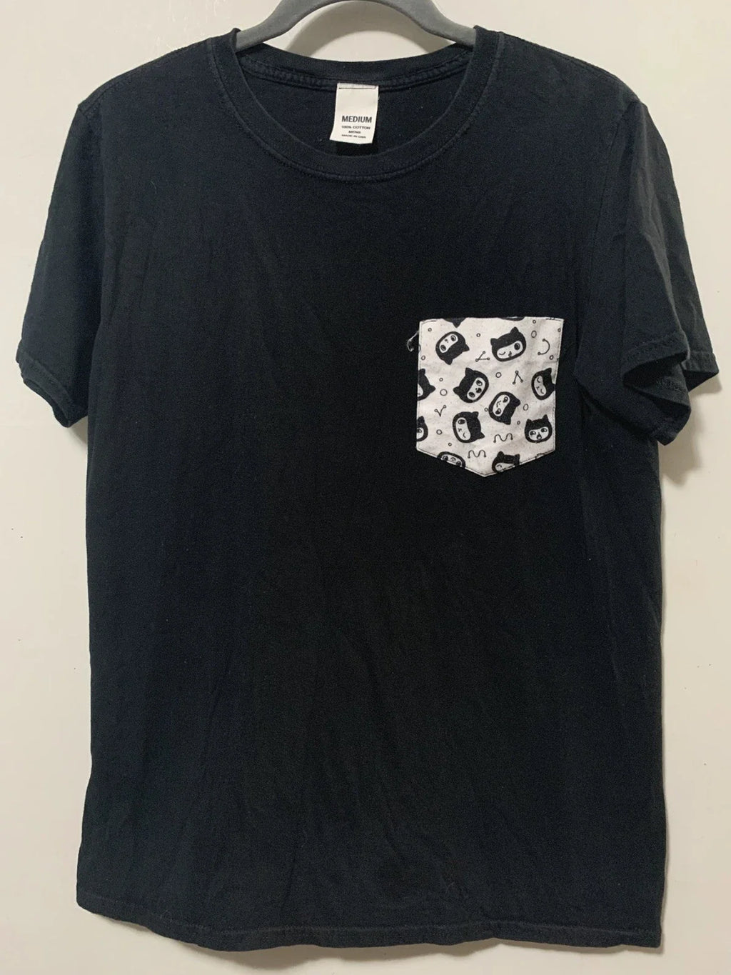 Kawaii Cute Punk Grunge Men Medium Black Pocketed Short Sleeve T-Shirt