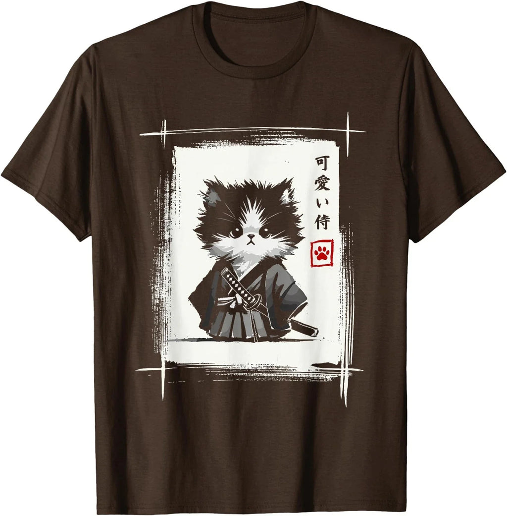 Samurai Cat Japanese Art Sumi-e Novelty Kawaii Funny Cat Unisex T-Shirt