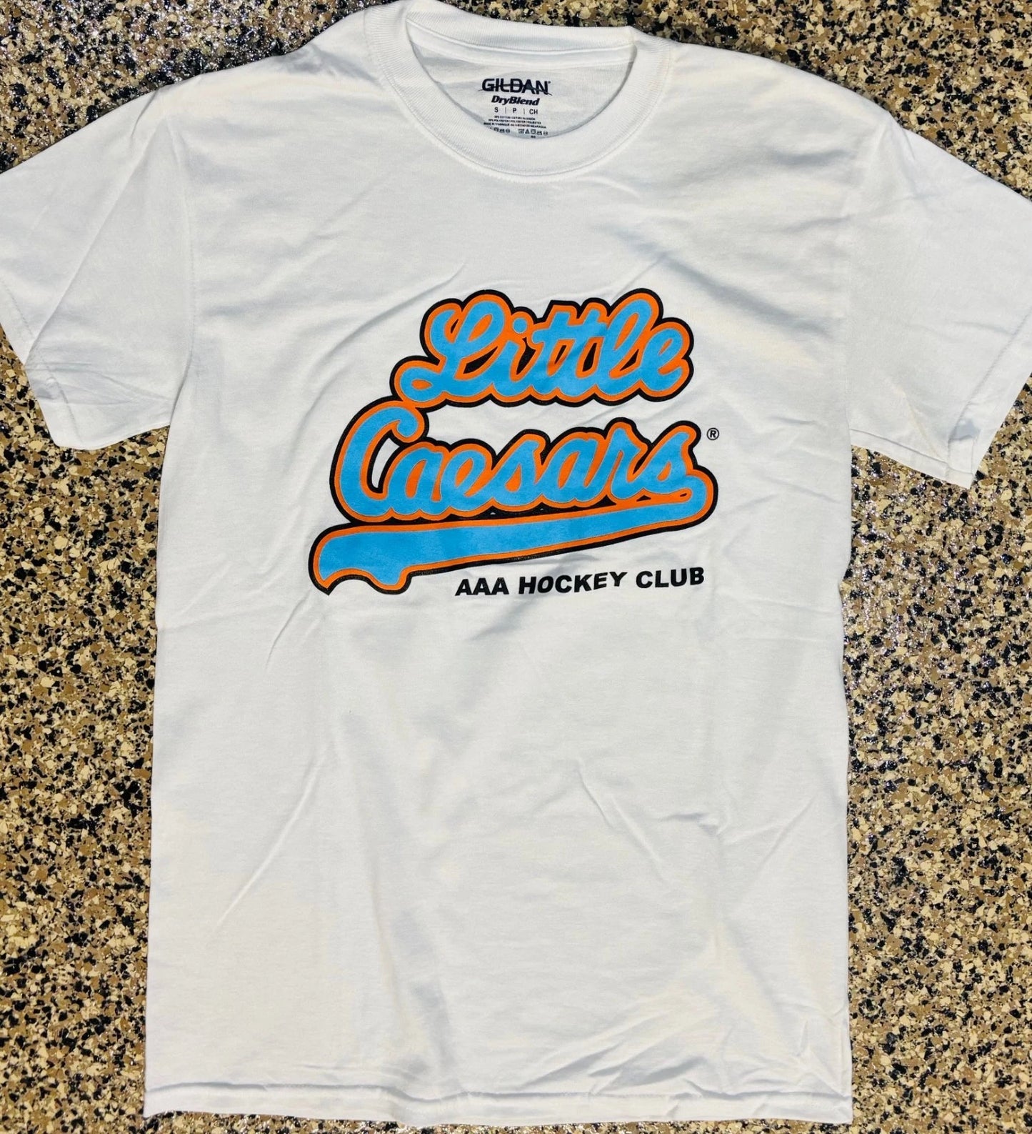 GILDAN 50/50 T-SHIRT WITH CUSTOM LITTLE CAESARS AAA HOCKEY LOGO (LG)