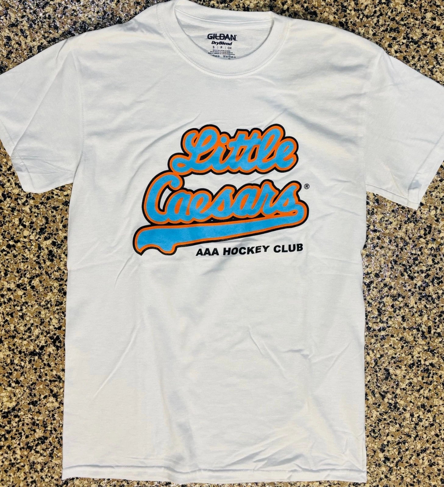 GILDAN 50/50 T-SHIRT WITH CUSTOM LITTLE CAESARS AAA HOCKEY LOGO (LG)