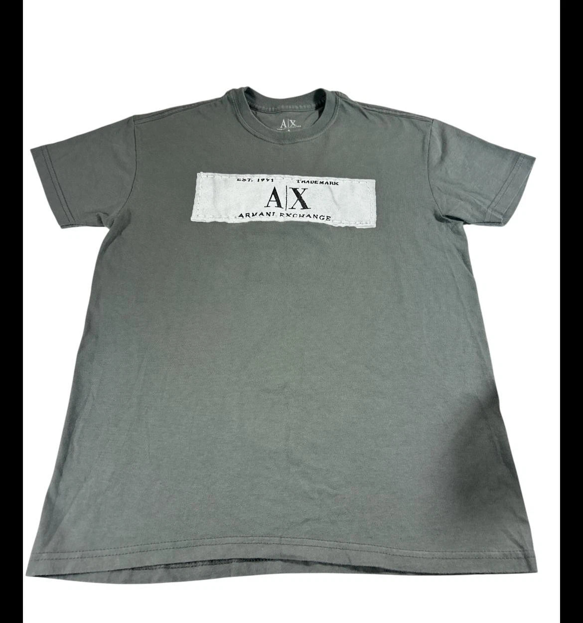 Armani Exchange AX Logo Patch Graphic Tee Gray Slim Fit Mens Designer Shirt S