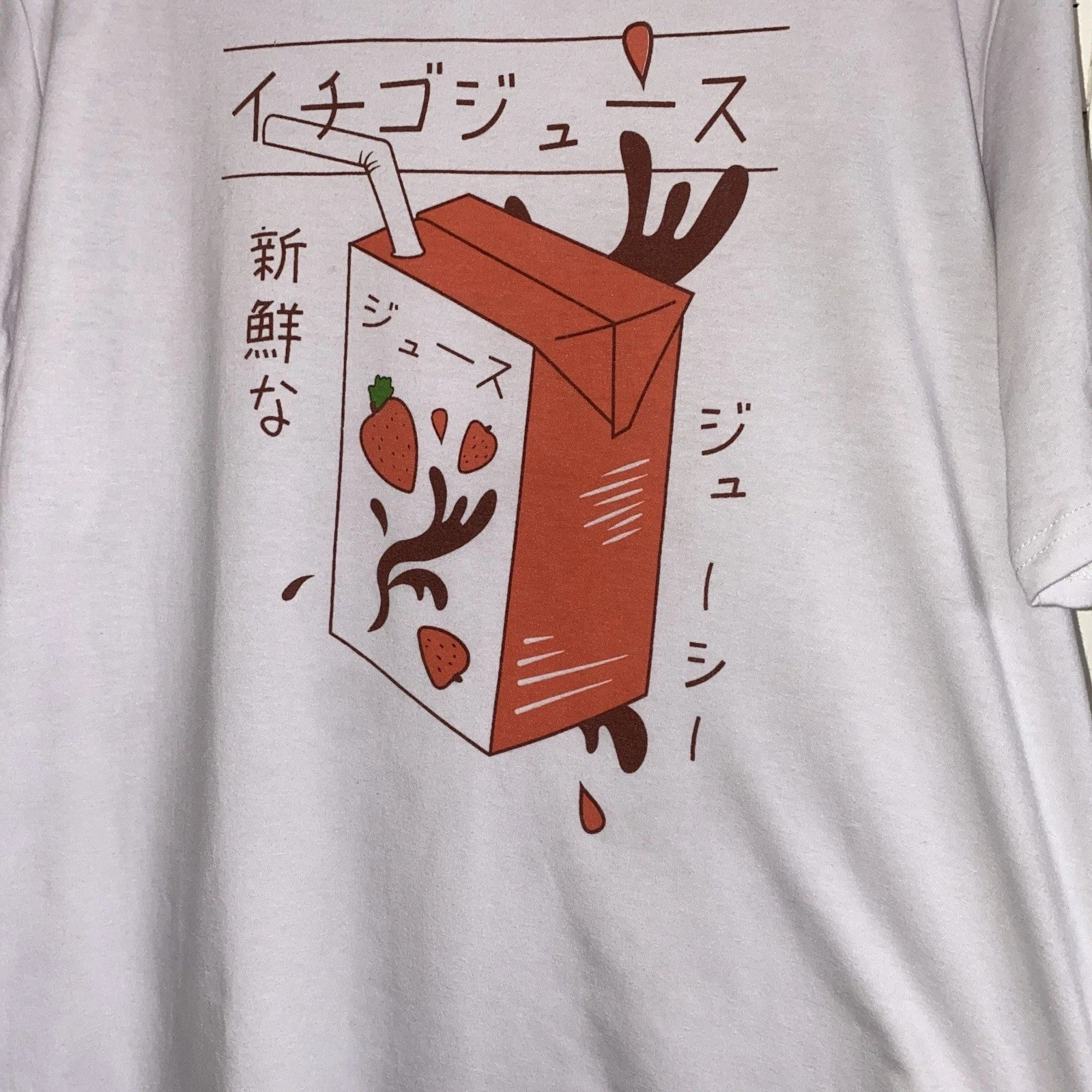 Strawberry Milk Kawaii T Shirt Oversized Baggy Unisex M