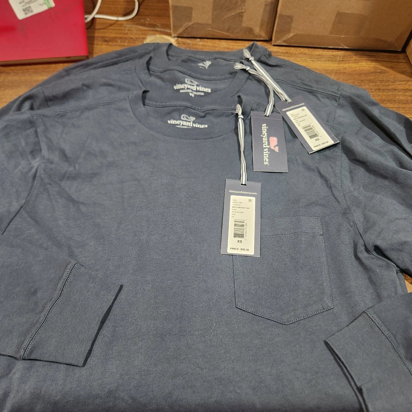 NEW W/ Tags Vineyard Vines Sz XS Long Sleeve Pocket T-Shirt Lot of 3 Navy Blue