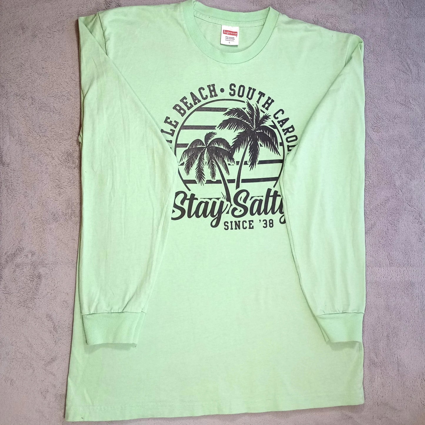 Supreme Tag Custom Myrtle Beach Long Sleeve Shirt Mint Green Men's Size L