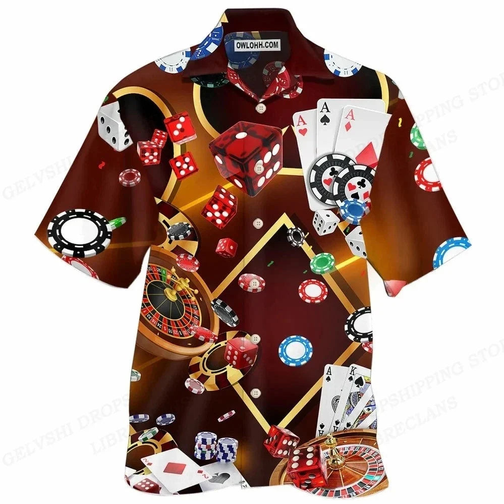 Mens Button Down Casino Gambling Poker Hawaiian Top Novelty Las Vegas Gift Shirt