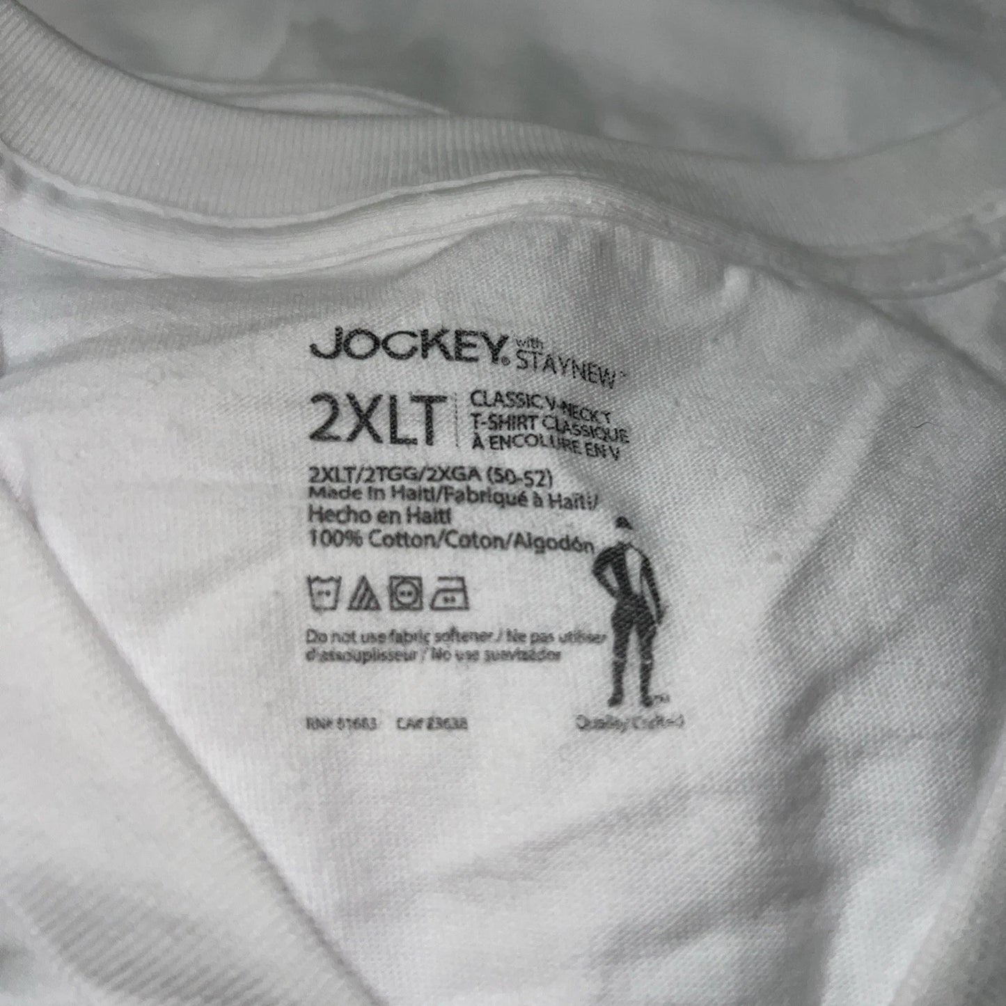 Jockey  Or Hanes V-Neck T Shirt 2XLT Pack Of 3 100% Cotton New White Comfort /🎁
