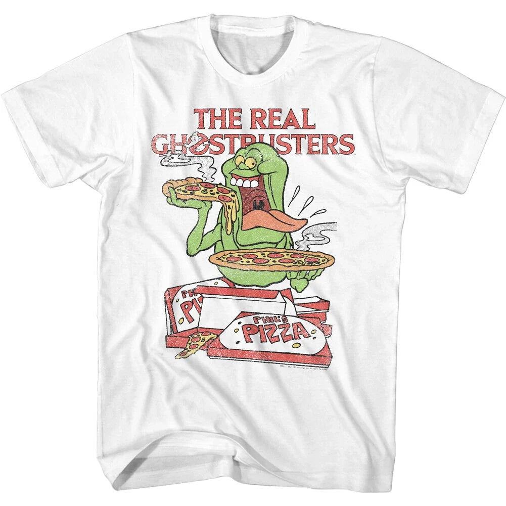 The Real Ghostbusters Cartoon Slimer Eating Pizza Men's T Shirt