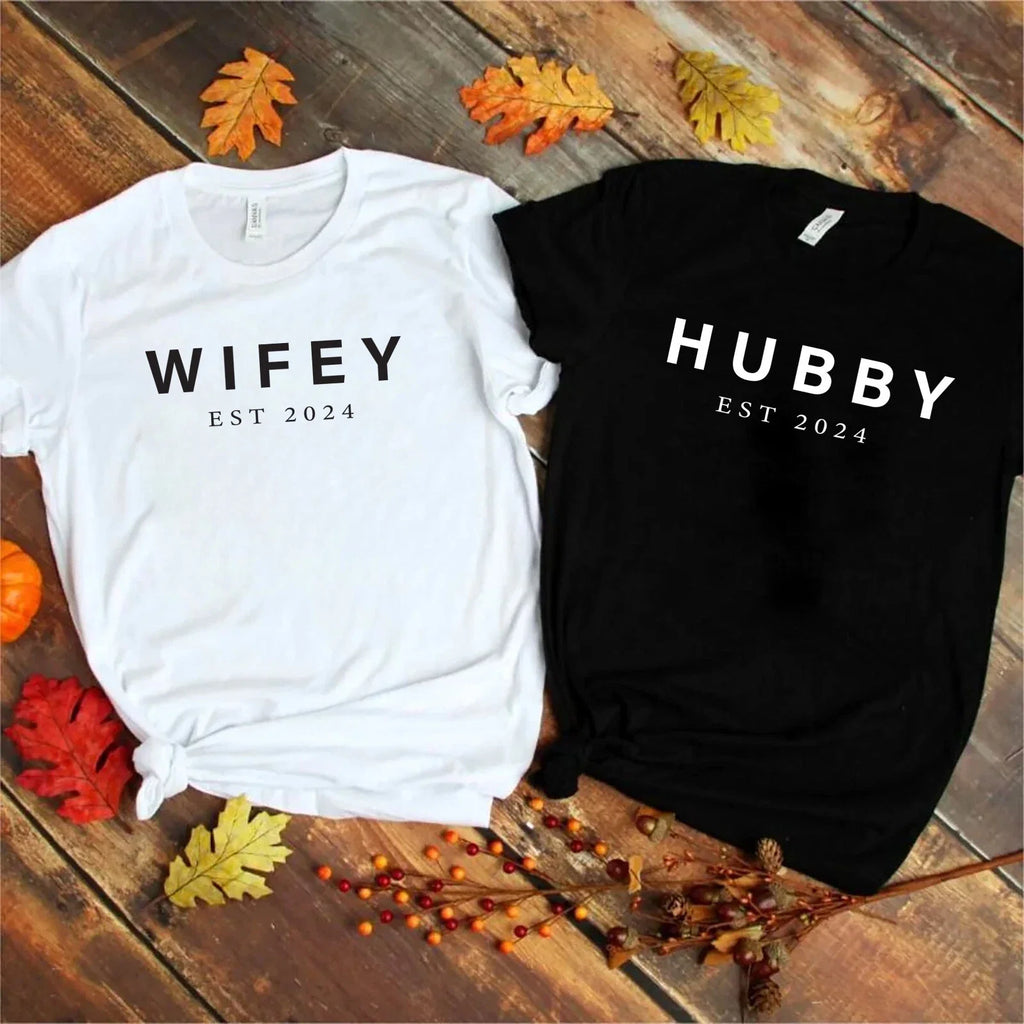 Husband wife Couple T-shirt 2024, New T-shirt For Men & Women, Wifey Hubby (1)