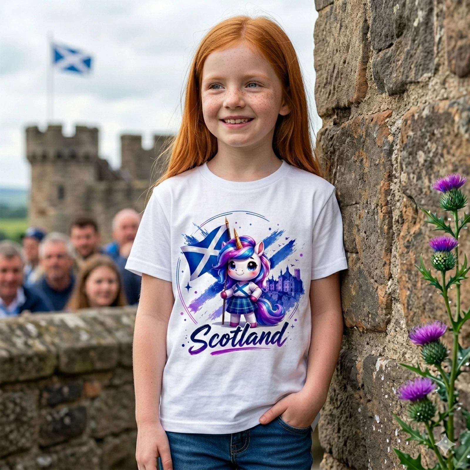 Cute Scotland Unicorn T-Shirt Scottish Flag Design Gift for Kids and Adults