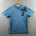 Raw State Shirt Mens XL Blue Felt Cross Angel Wings Grunge Vintage Y2K Gothic