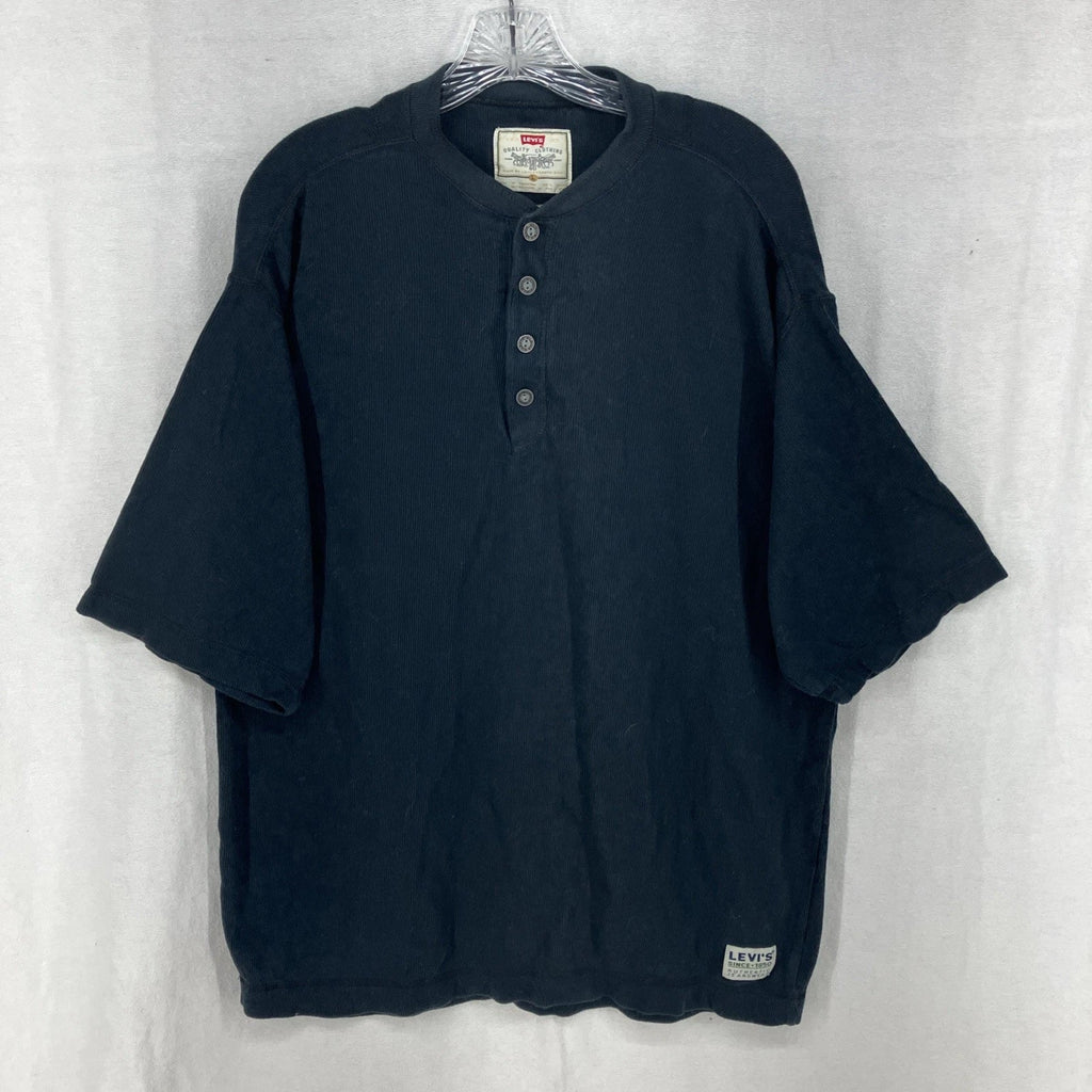 Men's Levi's Short Sleeve Henley Shirt Knit Ribbed Sz Large Black