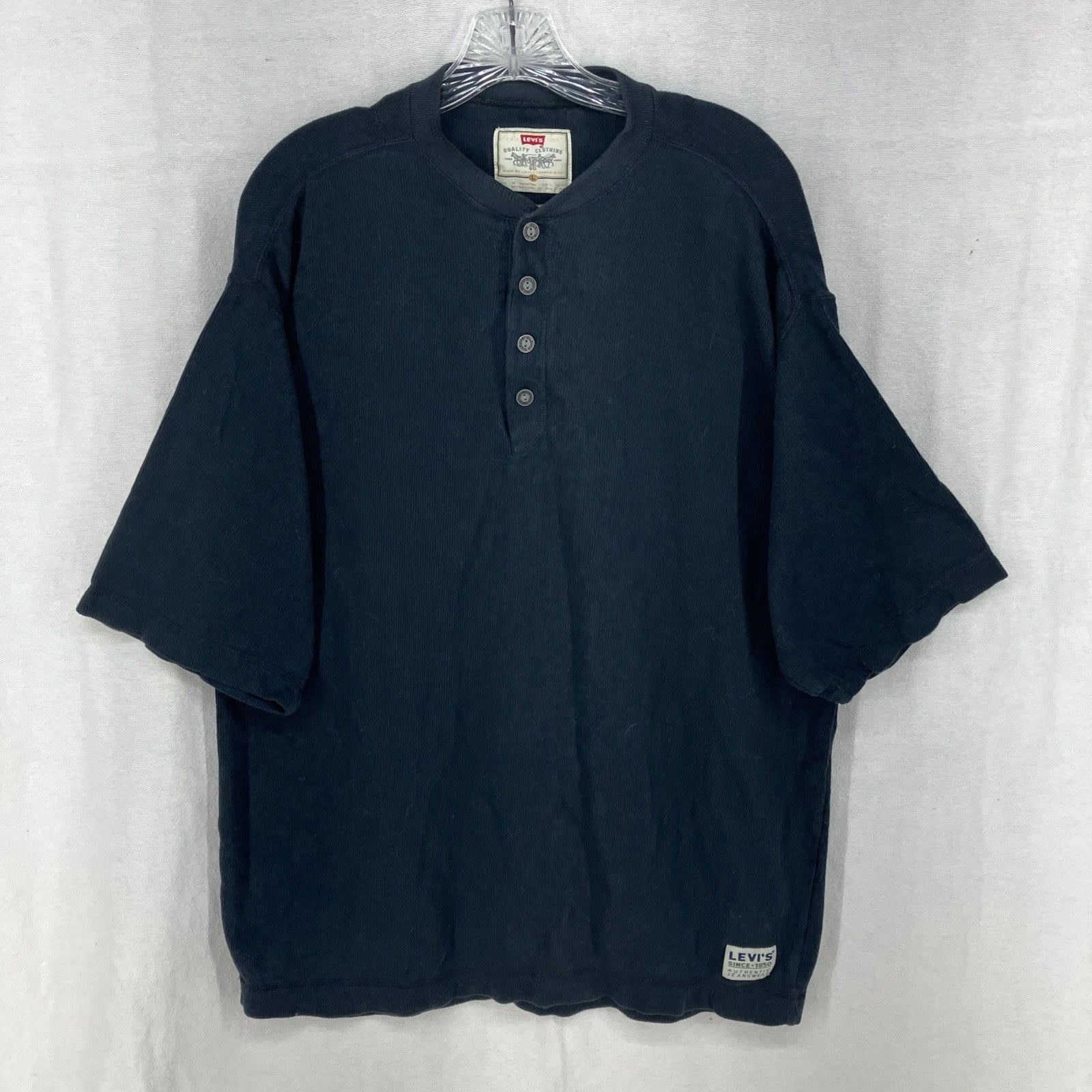 Men's Levi's Short Sleeve Henley Shirt Knit Ribbed Sz Large Black