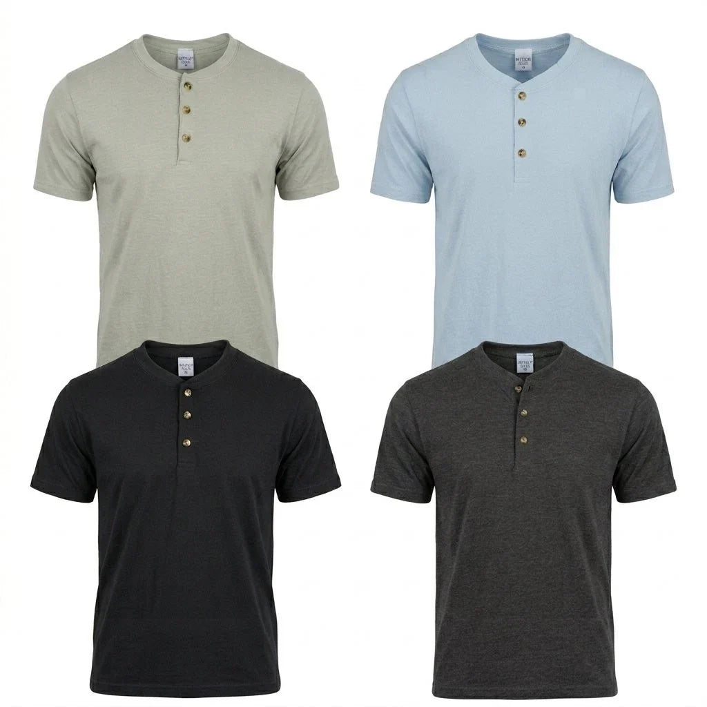Men's Short Sleeve T-Shirt Henley Regular Fit Causal Cotton Lightweight Active
