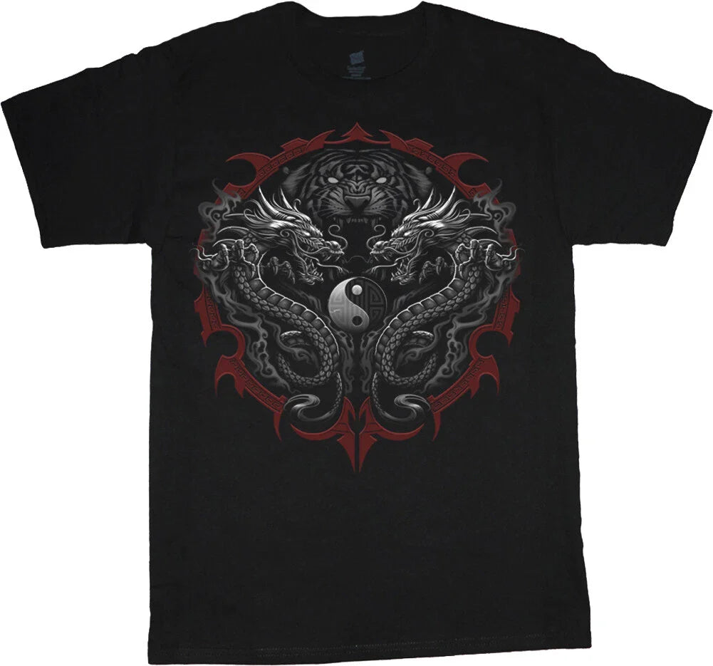 Mens T-shirt Yin Yang Twin Dragons Tiger Mens Graphic Tee Clothing Apparel