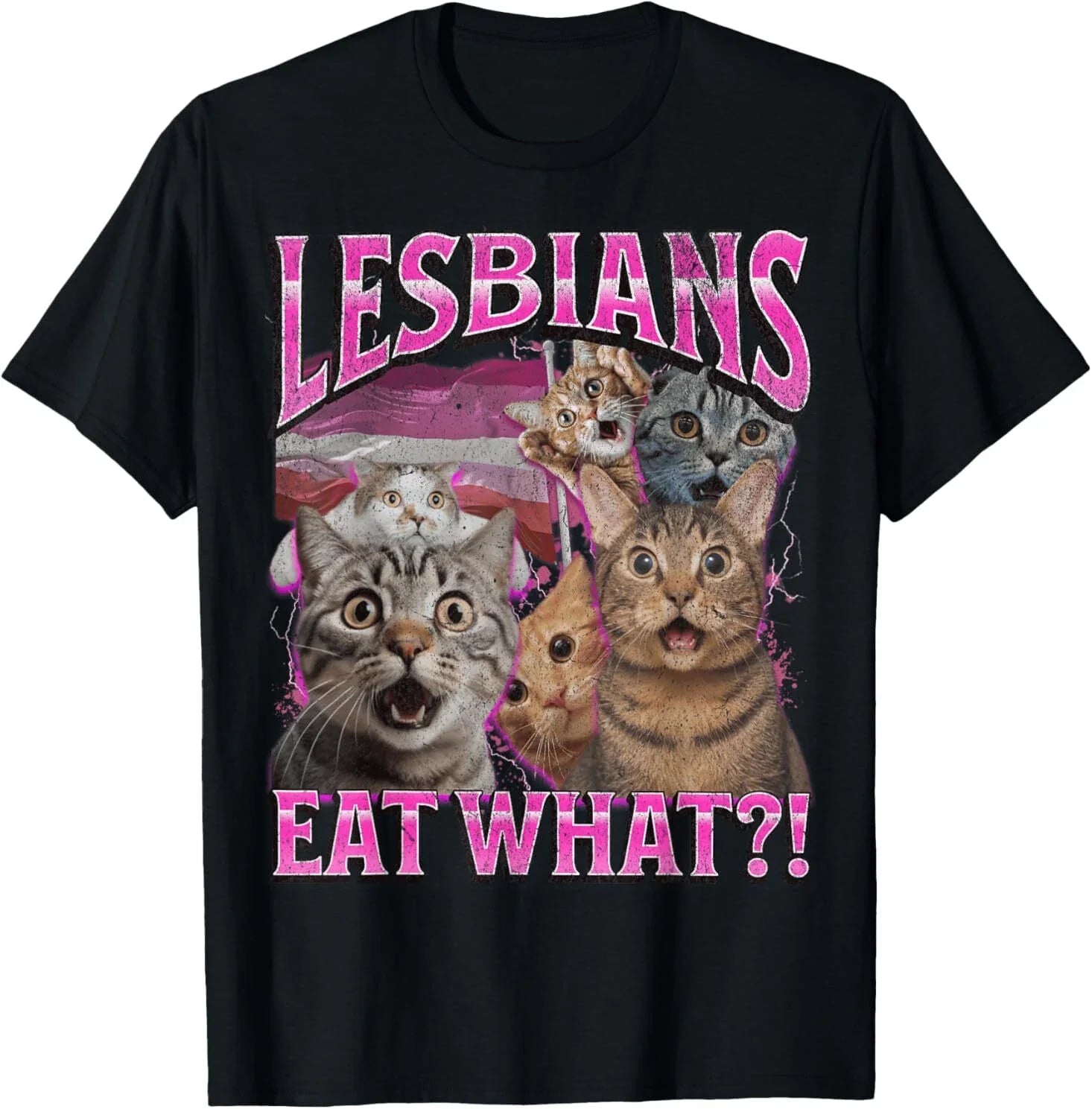 Lesbians Eat What?! Funny Cat Gay Pride LGBTQ Pun Bootleg T-Shirt