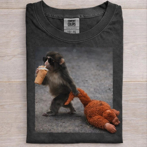 Baby Monkey Punch Drinking Iced Coffee Shirt, Animal Lover Gift, Trendy Tee